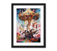 Artery8 Magical Carousel in Rainbow Clouds Bright Bold Vibrant Fantasy Kids Bedroom Baby Nursery Artwork Framed Wall Art Print 18X24 Inch