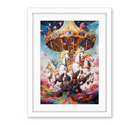 Artery8 Magical Carousel in Rainbow Clouds Bright Bold Vibrant Fantasy Kids Bedroom Baby Nursery Artwork Framed Wall Art Print 18X24 Inch