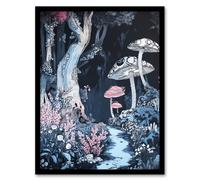 Artery8 Magical Forest Mushroom Wildflower Path Fantasy Framed Art Print in Blue | Size: W12" x H16" Artery8 Blue W12" x H16"