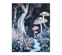 Artery8 Magical Forest Mushroom Wildflower Path Fantasy Living Room Extra Large XL Wall Art Poster Print