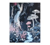 Artery8 Magical Forest Mushroom Wildflower Path Fantasy Wall Art Print in Blue | Size: W12" x H16" Artery8 Blue W12" x H16"