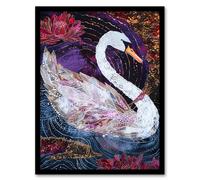 Artery8 Magical Swan Artwork Enchanted Purple Pink Framed Art Print in Black | Size: W12" x H16" Artery8 Black W12" x H16"