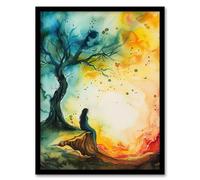 Artery8 Magician Forest Misty Rainbow Sunrise Concept Art Living Room Artwork Framed Wall Art Print 18X24 Inch