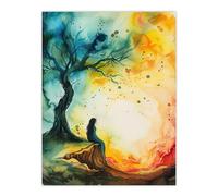 Artery8 Magician Forest Misty Rainbow Sunrise Concept Art Living Room Large Wall Art Poster Print Thick Paper 18X24 Inch