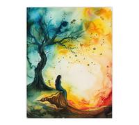 Artery8 Magician Forest Misty Rainbow Sunrise Concept Art Wall Art Print | Size: W12" x H16" Artery8 Multicolor W12" x H16"