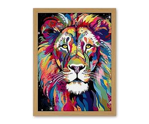 Artery8 Magnificent Lion Head Psychedelic Folk Portrait Colourful Vibrant Bold Jungle Artwork Framed Wall Art Print 18X24 Inch