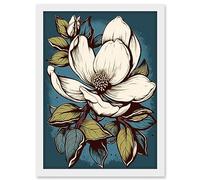 Artery8 Magnolia Flower Old School USA Tattoo Ink Body Art Rockabilly Americana 50s Artwork Framed A3 Wall Art Print