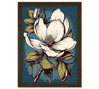 Artery8 Magnolia Flower Old School USA Tattoo Ink Body Art Rockabilly Americana 50s Artwork Framed Wall Art Print A4