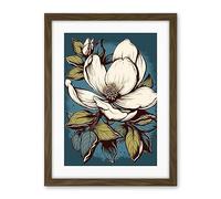 Artery8 Magnolia Flower Old School USA Tattoo Ink Body Art Rockabilly Americana 50s Artwork Framed Wall Art Print 18X24 Inch
