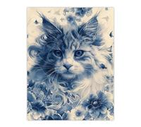 Artery8 Maine Coon Cat Lover Blue Flower Floral Portrait For Living Room Large Wall Art Poster Print Thick Paper 18X24 Inch