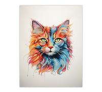 Artery8 Maine Coon Cat Lover Gift Pet Portrait Orange Blue Pink Artwork Painting Extra Large XL Wall Art Poster Print