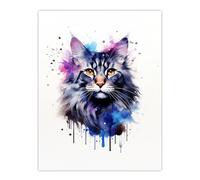 Artery8 Maine Coon Cat Lovers Gift Watercolour Pet Portrait Painting Artwork Extra Large XL Wall Art Poster Print