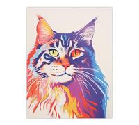 Wall Art Print Maine Coon Cat Risograph Bright Orange Purple Blue Screen Artwork Riso Interior Design Poster Artery8 Multi W18 inch x H24 inch