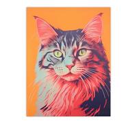 Artery8 Maine Coon Cat Screen Print Risograph Artwork Spot Block Colour Duotone Retro Riso Interior Design Unframed Wall Art Print Poster Home Decor Premium