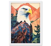 Artery8 Majestic Bald Eagle Forest Mountain Landscape Graphic Artwork Framed A3 Wall Art Print
