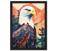 Artery8 Majestic Bald Eagle Forest Mountain Landscape Graphic Artwork Framed A3 Wall Art Print