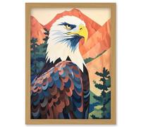 Artery8 Majestic Bald Eagle Forest Mountain Landscape Graphic Artwork Framed Wall Art Print A4
