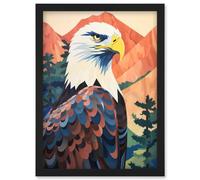 Artery8 Majestic Bald Eagle Forest Mountain Landscape Graphic Wall Art Print - A4 Size