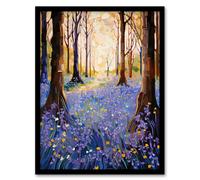 Artery8 Majestic Bluebells In Spring Wood Carpet Of Purple Flowers Art Print Framed Poster Wall Decor in Black | Size: W12" x H16" Artery8 Black W12" x H16"