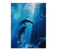 Artery8 Majestic Dolphins Marine Life Underwater Seascape Wall Art Print in Blue | Size: W12" x H16" Artery8 Blue W12" x H16"