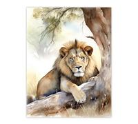Artery8 Majestic Lion African Savannah Watercolour Africa Large Wall Art Poster Print Thick Paper 18X24 Inch