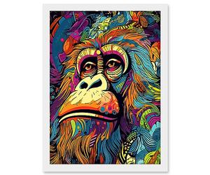 Artery8 Majestic Orangutan Great Ape Colourful Psychedelic Borneo Rainforest Artwork Framed A3 Wall Art Print
