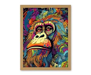 Artery8 Majestic Orangutan Great Ape Colourful Psychedelic Borneo Rainforest Artwork Framed Wall Art Print 18X24 Inch