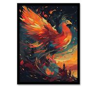 Wall Art Print Majestic Phoenix Bird Spreading Wings Concept Painting Blue Orange Red Mythical Creature Rising From Fire Ashes Vibrant Portrait Art Fr Artery8 Orange W12 inch x H16 inch