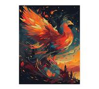 Wall Art Print Majestic Phoenix Bird Spreading Wings Concept Painting Blue Orange Red Mythical Creature Rising From Fire Ashes Vibrant Portrait Poster Artery8 Orange W24 inch x H32 inch