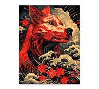 Artery8 Majestic Red Japan Sea Dog Concept Art Bold Portrait Unframed Wall Art Print Poster Home Decor Premium | Size: W12" x H16" Artery8 Multicolor W12" x H16"