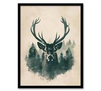 Artery8 Majestic Stag Head Forest Watercolour Design For Living Room Art Print Framed Poster Wall Decor 12x16 inch