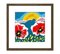 Artery8 Majestic Sunrise Over Poppy Flower Field Bold Abstract Painting Square Wooden Framed Wall Art Print Picture 8X8 Inch in Brown Artery8 Brown