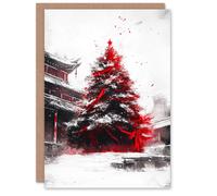 Artery8 Majestic Tree Snowy Chinese Temple Blank For Him Or Her Art Xmas Festive Christmas Card