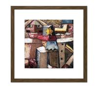 Artery8 Makowski Railwaymen Naive Cubist Painting 8X8 Inch Square Wooden Framed Wall Art Print Picture with Mount in Brown Artery8 Brown