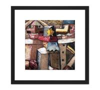 Artery8 Makowski Railwaymen Naive Cubist Painting 8X8 Inch Square Wooden Framed Wall Art Print Picture with Mount in Black Artery8 Black