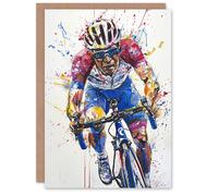Artery8 Greeting Card Male Cyclist Action Shot Watercolour Cycling For Him Man Birthday Card