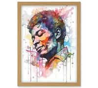 Male Portrait Face Closed Eyes Listening to Music Multicoloured Modern Watercolour Painting Artwork Framed Wall Art Print A4 Artery8 Light Oak One Size