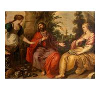 Artery8 Malo Christ With Mary And Martha Painting Premium Wall Art Canvas Print 18X24 Inch
