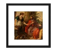 Artery8 Malo Christ With Mary & Martha Painting 8X8 Inch Square Wooden Framed Wall Art Print Picture with Mount in Black Artery8 Black