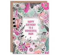Artery8 Mam Happy Birthday Card Elegant Modern Boho Wildflowers Pink Flowers For Her Greeting Card