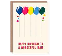 Artery8 Mam Happy Birthday Card Fun Colourful Cheerful Pink Blue Yellow Balloons For Her Greeting Card