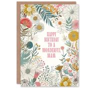 Artery8 Mam Happy Birthday Card Modern Floral Wildflower Boho Elegant Botanical For Her Greeting Card