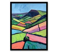 Artery8 Mam Tor Peak District Colourful Oil Painting Framed Art Print | Size: W12" x H16" Artery8 Multicolor W12" x H16"