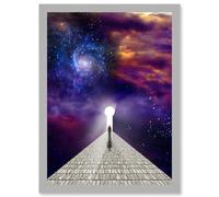 Artery8 Man Before Keyhole Surreal Abstract Space Nebula Galaxy A4 Artwork Framed Wall Art Print in Light Grey Artery8 Light Grey