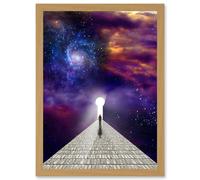 Man Before Keyhole Surreal Abstract Space Nebula Galaxy A4 Artwork Framed Wall Art Print Artery8 Light Oak One Size