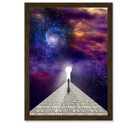 Man Before Keyhole Surreal Abstract Space Nebula Galaxy A4 Artwork Framed Wall Art Print Artery8 Brown One Size