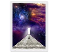 Man Before Keyhole Surreal Abstract Space Nebula Galaxy A4 Artwork Framed Wall Art Print Artery8 White One Size
