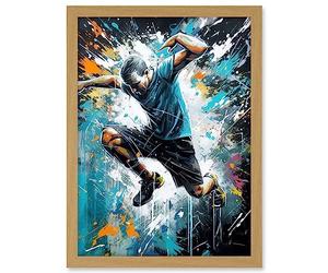 Artery8 Man Doing Parkour Jump Pose Paint Splat Portrait Artwork Framed A3 Wall Art Print