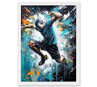 Man Doing Parkour Jump Pose Paint Splat Portrait Artwork Framed Wall Art Print A4 Artery8 White One Size