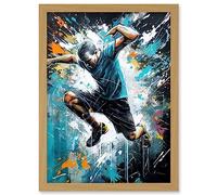 Artery8 Man Doing Parkour Jump Pose Paint Splat Portrait Artwork Framed Wall Art Print A4